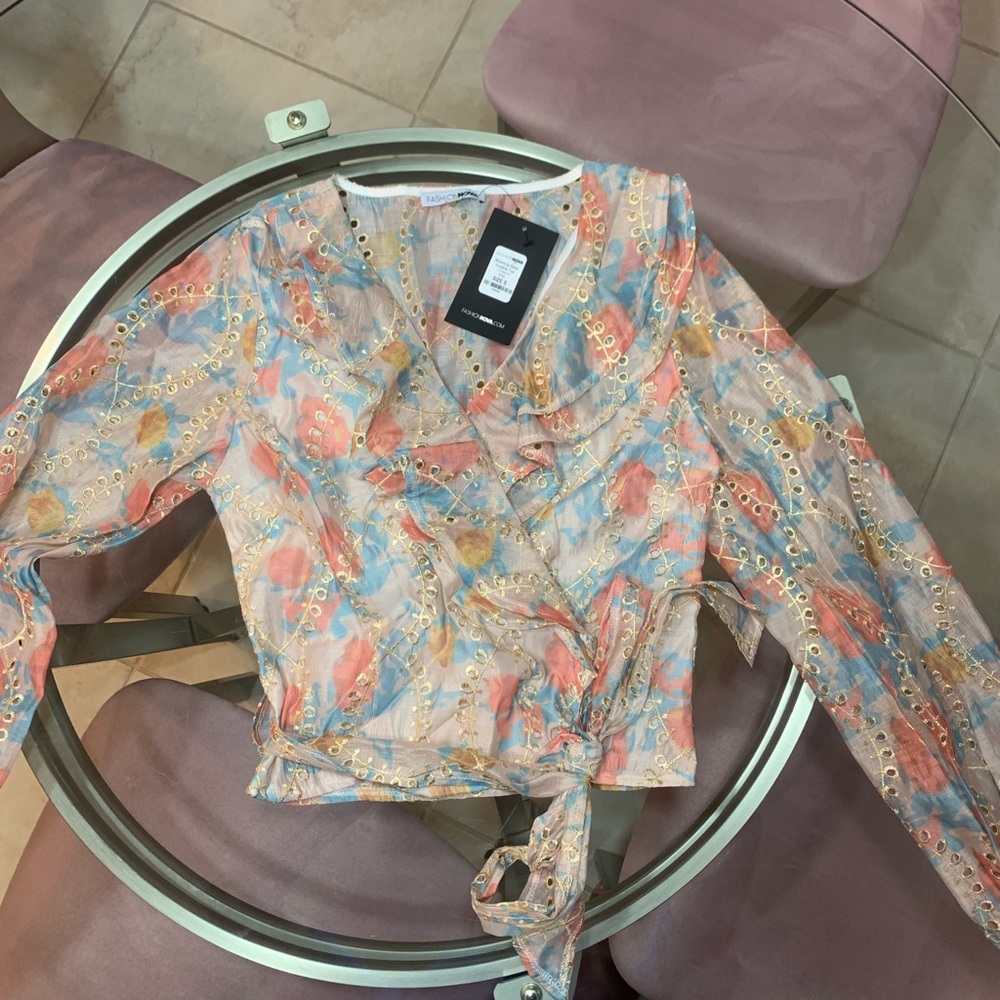 Long sleeve cross body blouse